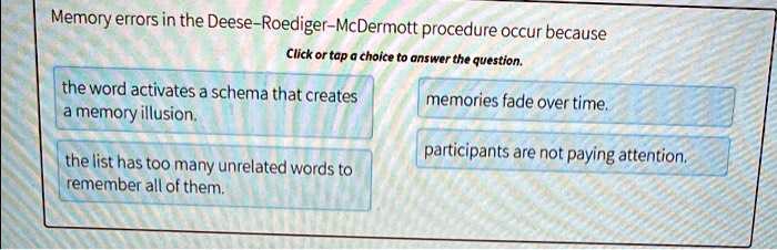 SOLVED: Memory errors in the Deese-Roediger-McDermott procedure occur