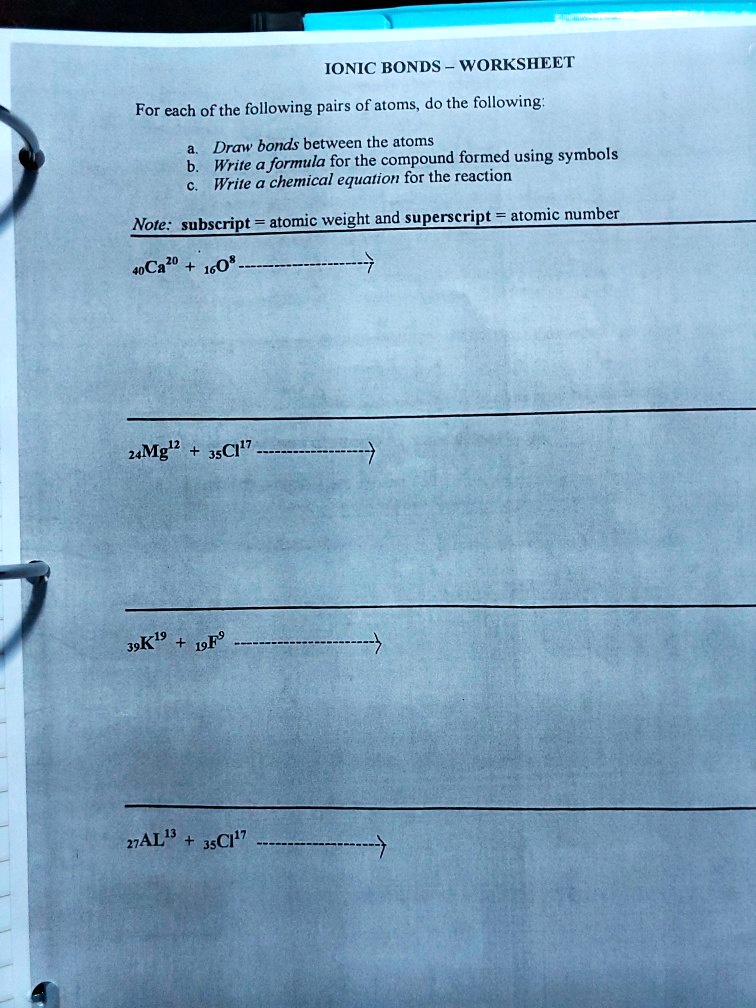 SOLVED: IONIC BONDS WORKSHEET For each of the following pairs ofatoms ...