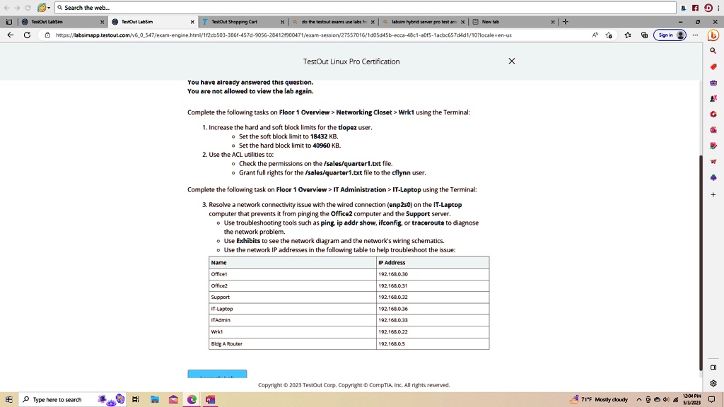 complete the following tasks on floor 1 overview networking closet wrk1 ...