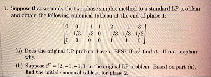 SOLVED: Suppose that we apply the two-phase simplex method to a ...