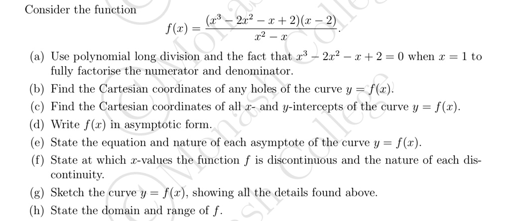 SOLVED: Consider the function 2c2 x + 2) (x )y f (x) 12 x Use ...