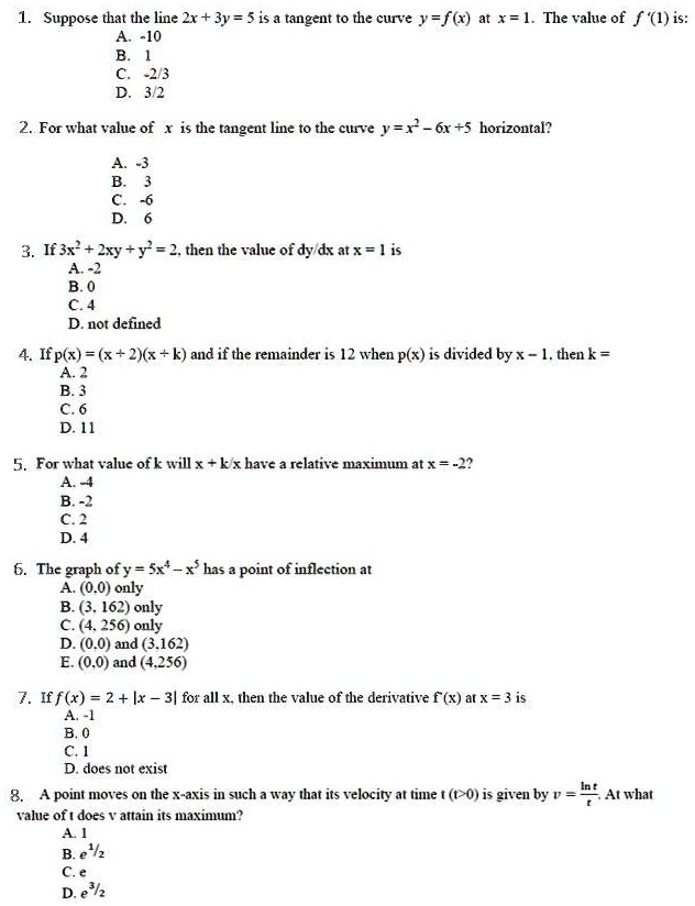 Solved Suppose That The Line Zx 3y S Isa Tangent To The Curve Y F X At 1 The Value Of F 1 Is 10 8 23 3 2 2 For What Falue Of