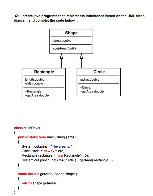 Java Inheritance - Shape class with a method called getArea