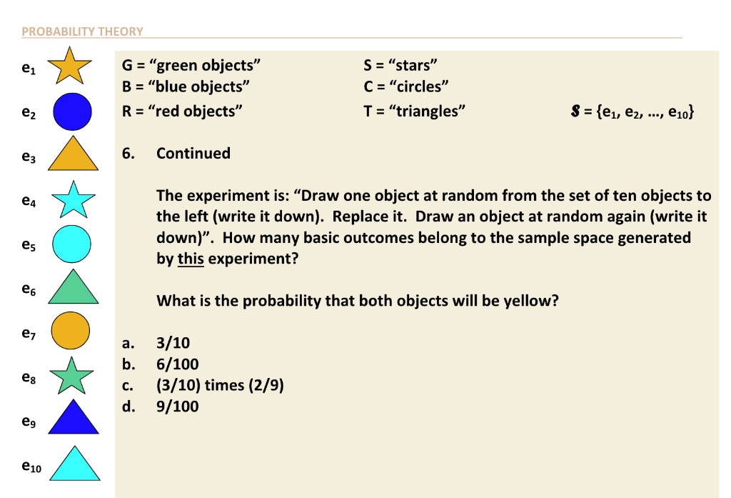 Probability Objects. Examples SOLVED: Text: PROBABILITY THEORY e1 G =