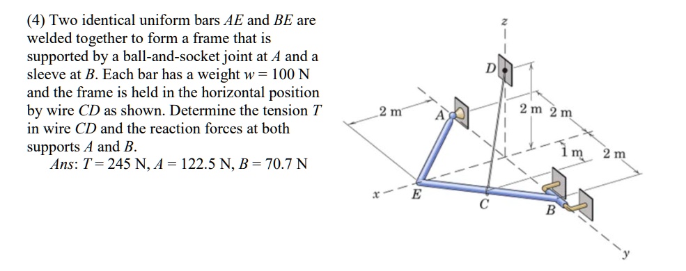 (4) Two identical uniform bars AE and BE are welded together to form a ...