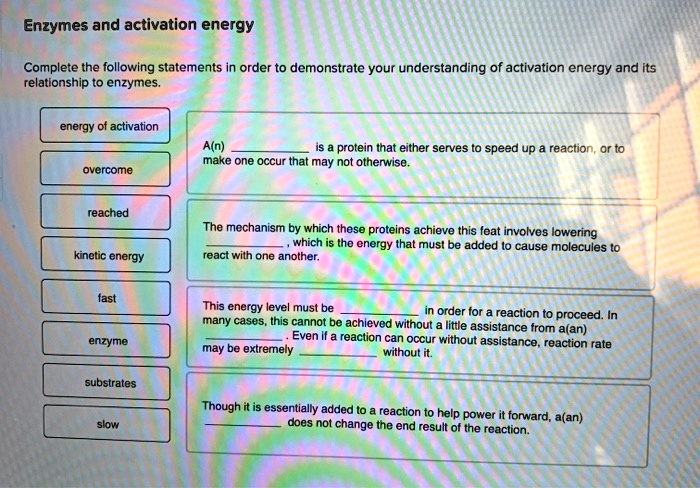 Which Of The Following Statements Is True Regarding Energy Drinks SOLVED: Enzymes and activation energy Complete the following statements