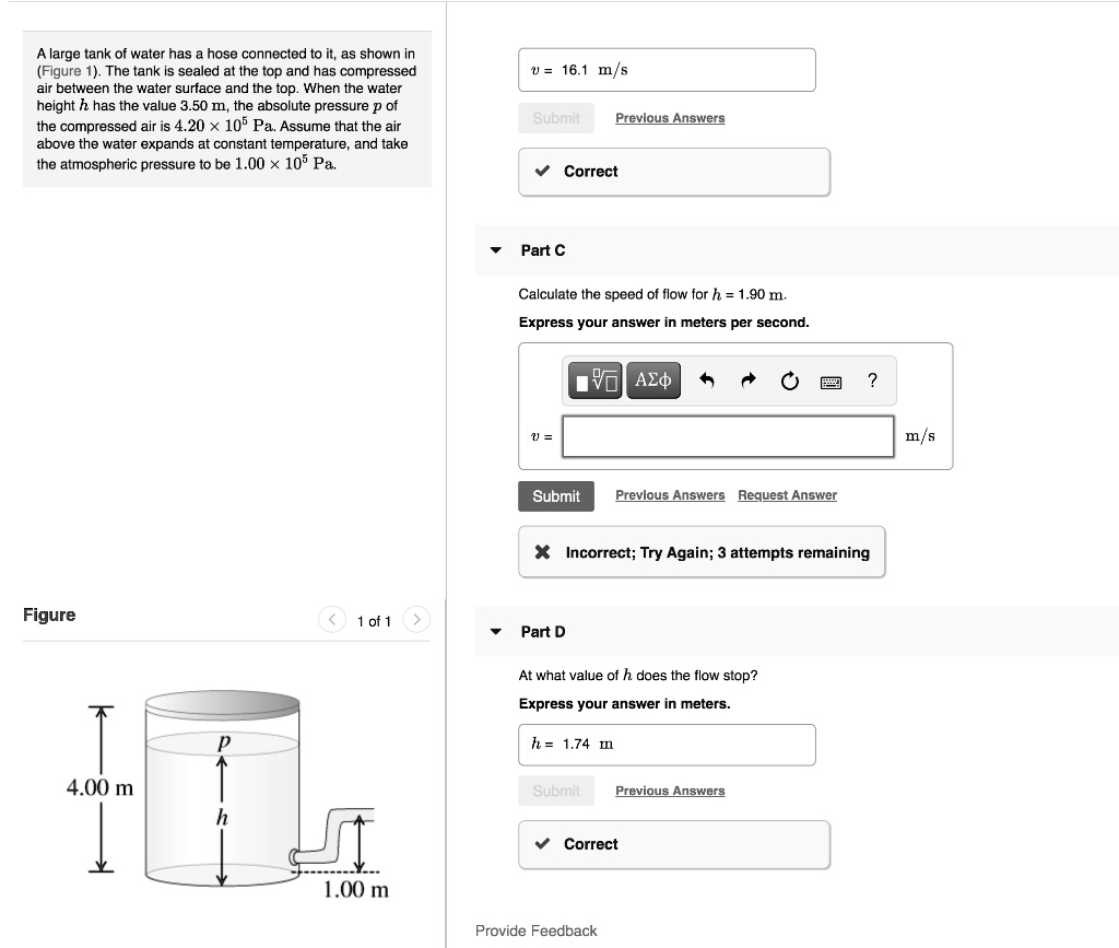 A large tank of water has a hose connected to it, as shown in Figure 1 ...