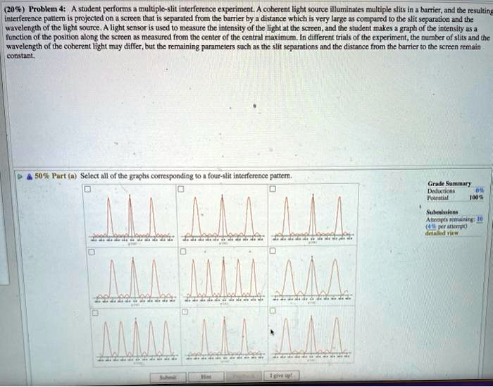 (20%) Problem 4: A student performs a multiple-slit interference ...