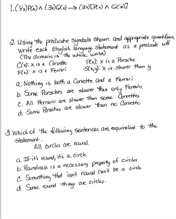 Solved L Cun Po 3ax 7 Axcr Cxn Shoun Gnd Aftretriate Quantif Fies Using To Pedicdte Symbols Predicak Wff Stutemott 4 Write Each Enghish Lansuaf The Domain Is Tha Whole Wsda Covvelk Pux X