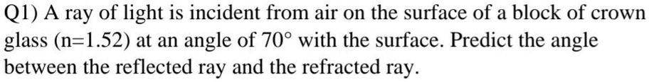 SOLVED:Q1) A ray of light is incident from air on the surface of a ...