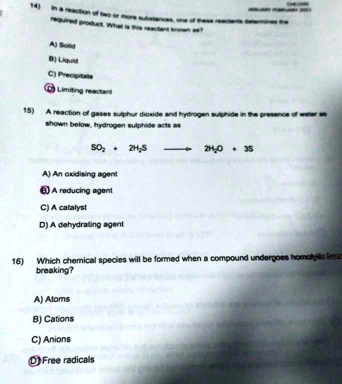 Solved A Solid B Liquid C Precipitate D Limiting Reactant A