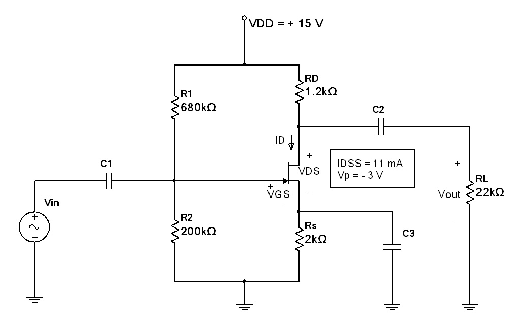 SOLVED Given the following JFET CommonSource Amplifier with Voltage
