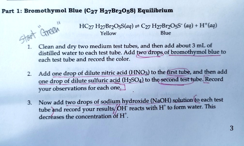 SOLVED Part I Bromothymol Blue C27H27Br2OsS Equilibrium