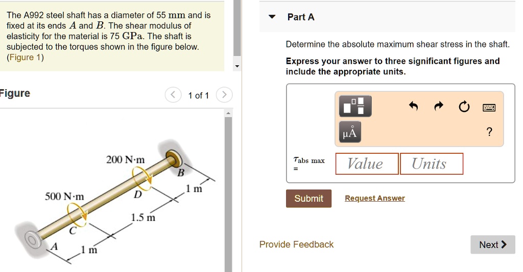 SOLVED The A992 steel shaft has a diameter of 55 mm and is fixed at