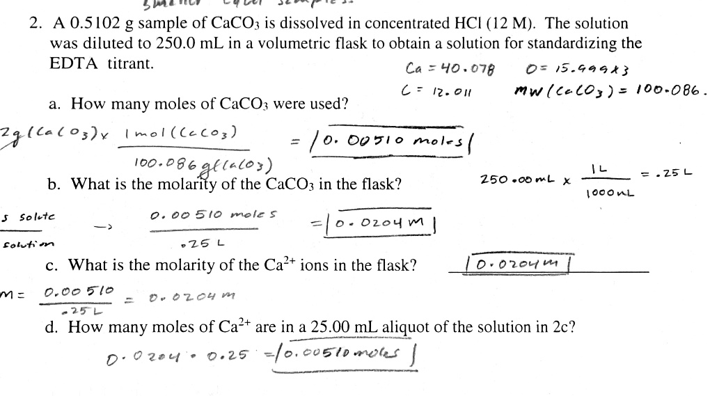 SOLVED: 5uu 2 A 0.5102 g sample of CaCO3 is dissolved in concentrated