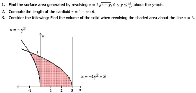 Solved Find The Surface Area Generated By Revolving X 2 0 Y 0 Y About The Y Axis Compute The Length Of The Cardioid Consider The Following Find The Volume Of The Solid