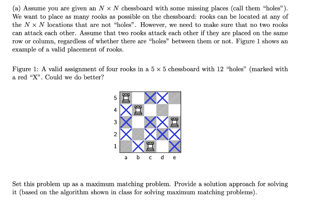 4. (25 pts.) Matching Rooks You have been a given