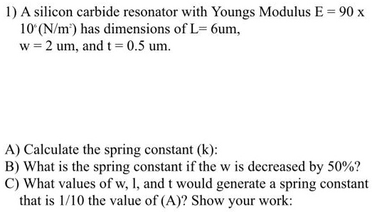 SOLVED: A silicon carbide resonator with Young's Modulus E = 90 x 10^9 ...