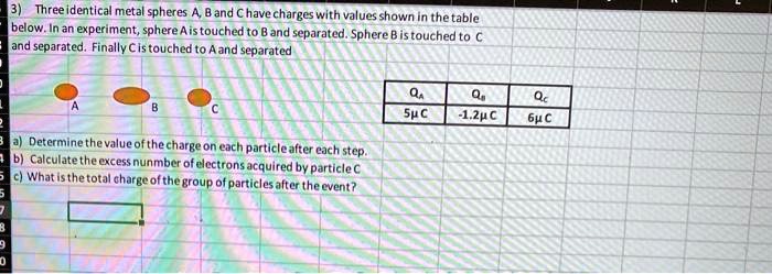 SOLVED: Three Identical Metal Spheres A, B, And C Have Charges With ...