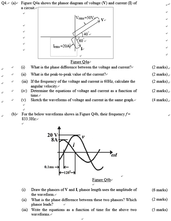 Q1. Figure Q1a shows the phasor diagram of voltage circuit and current ...