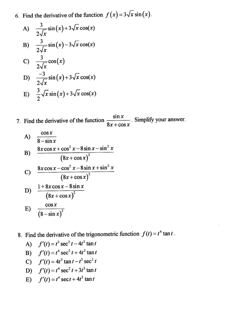 find the derivative of f x sin x a cosx