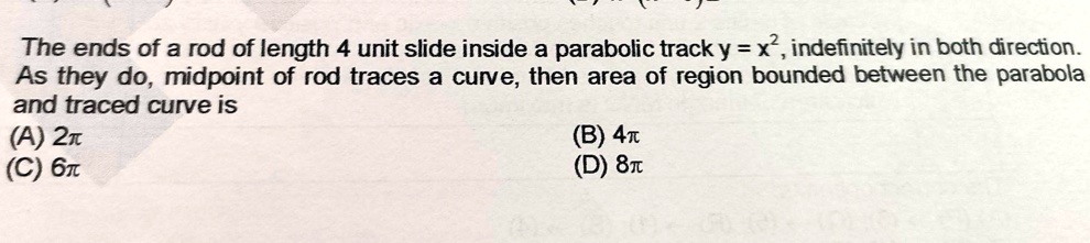 solve the question The ends of a rod of length 4 unit slide inside a ...