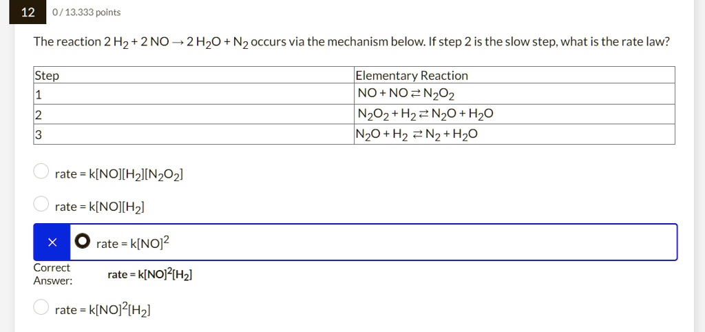 SOLVED: Texts: 12 0/13.333 Points The Reaction 2H+2NO -> 2HO+N Occurs ...