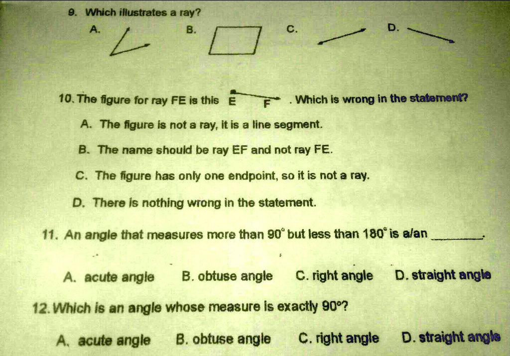 Ray Ef In Math ISA PA PO ATE PASAGOT HEHE Which illustrates a ray? C 10. The figure ...