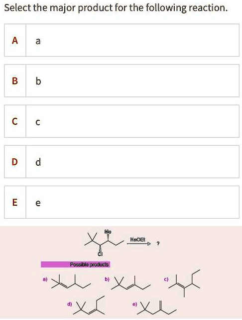 SOLVED: Select The Major Product For The Following Reaction: B B RCE Ato