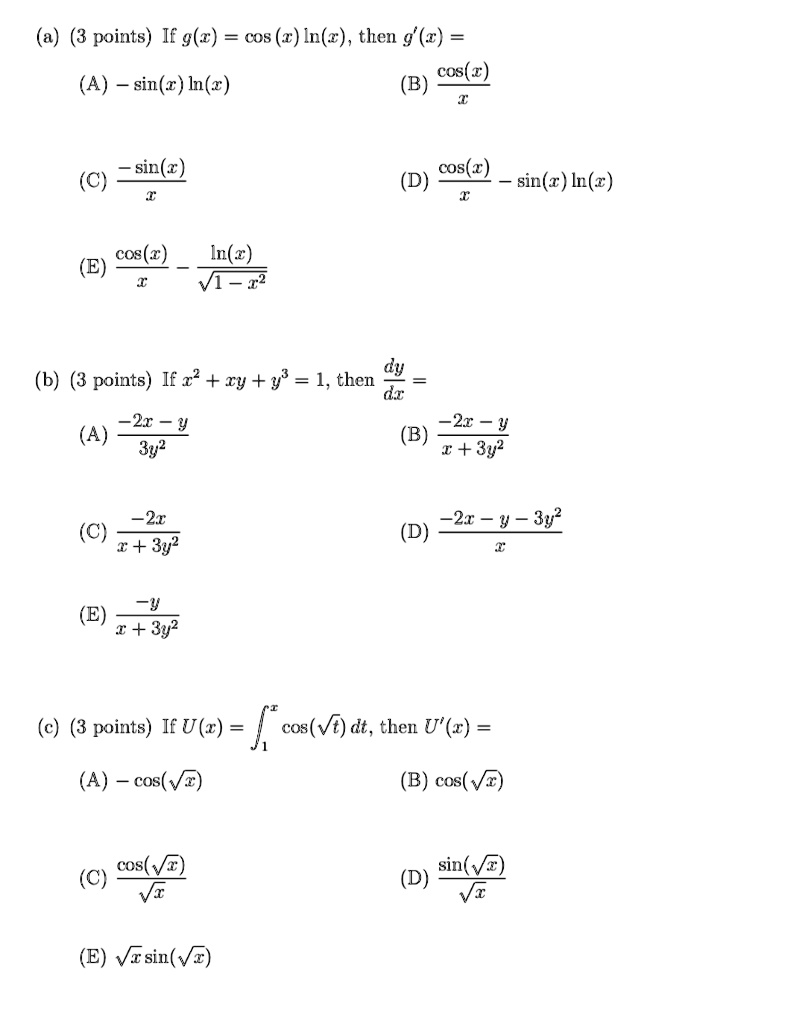 Solved Points Ic G Z Cos In Z Then G Z Cos Z A Sin C In Z Sin 2 C Cos E D Sin X In Z Cos In 2 V1 I Points Lz Ry Y 1 Then Du Ai