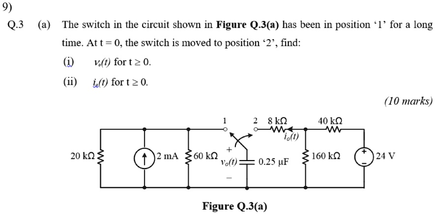 [GET ANSWER] q3 a the switch in the circuit shown in figure q3a has ...