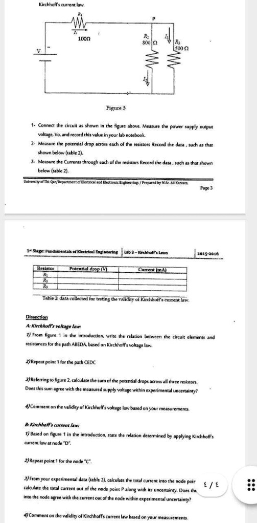 SOLVED: Kirchhoff's Current Law Figure 3 1. Connect the circuit as ...