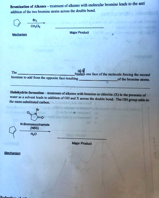 SOLVED of Alkenes treatment of alkenes with molecular bromine leads to