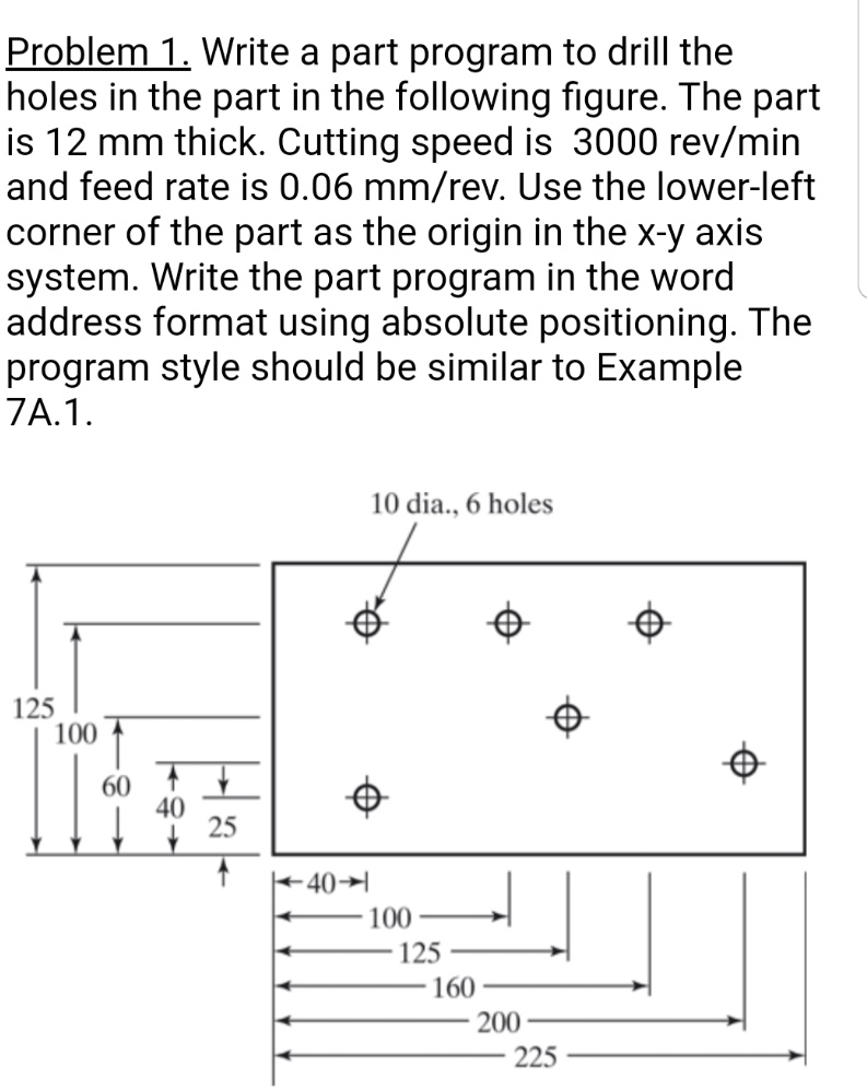 Problem 1: Write a part program to drill the holes in the part shown in ...