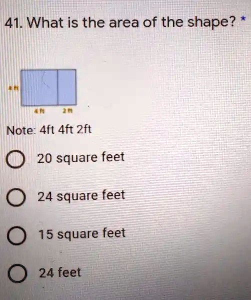 SOLVED 41. What is the area of the shape? Note 4ft 4ft 2ft 20 square