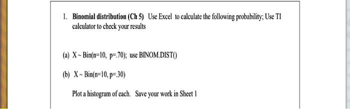 Binomial Distribution (Ch 5) Use Excel T Calculate … - SolvedLib