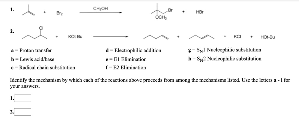 SOLVED: Text: CH3OH Br2 HBr OCH3 KOt-Bu KCl HOt-Bu a = Proton transfer ...