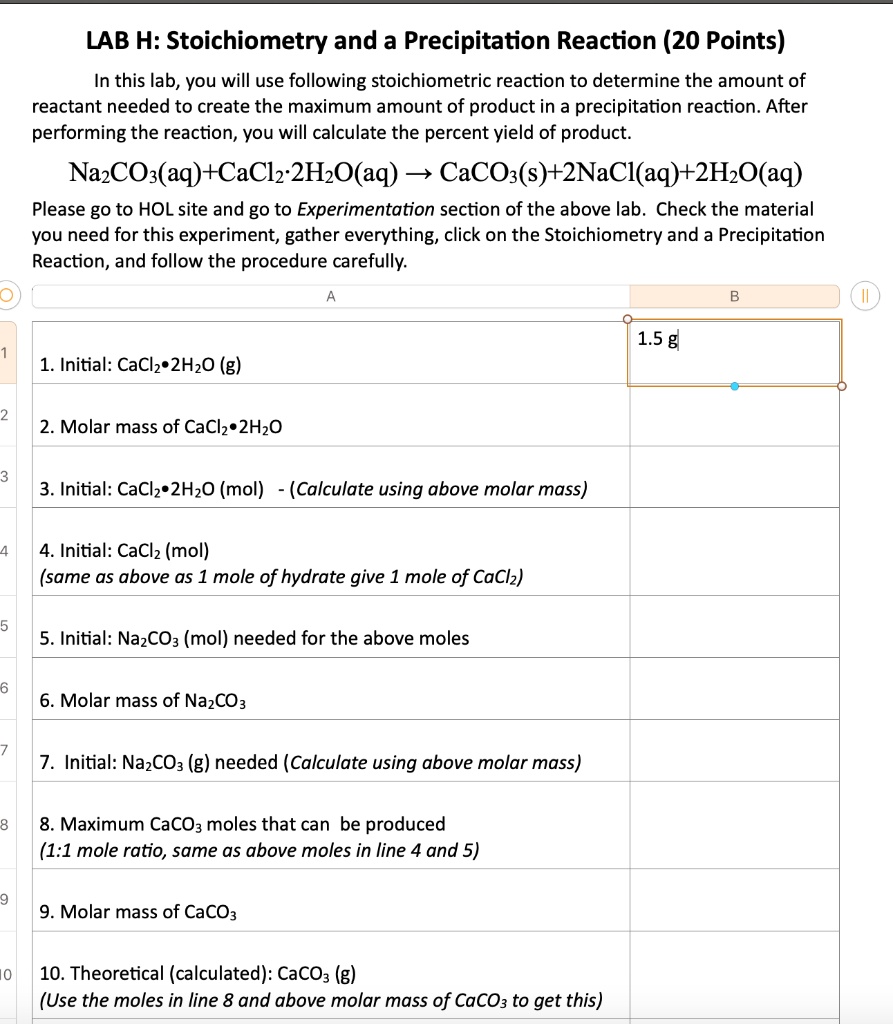 SOLVED: LAB H: Stoichiometry and a Precipitation Reaction (20 Points ...