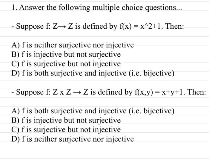 Solved 1 Answer The Following Multiple Choice Questions Suppose F Z Z Is Defined By Flx