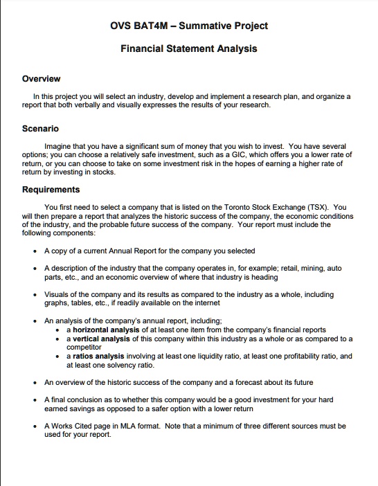 SOLVED: OVS BAT4M-Summative Project Financial Statement Analysis ...