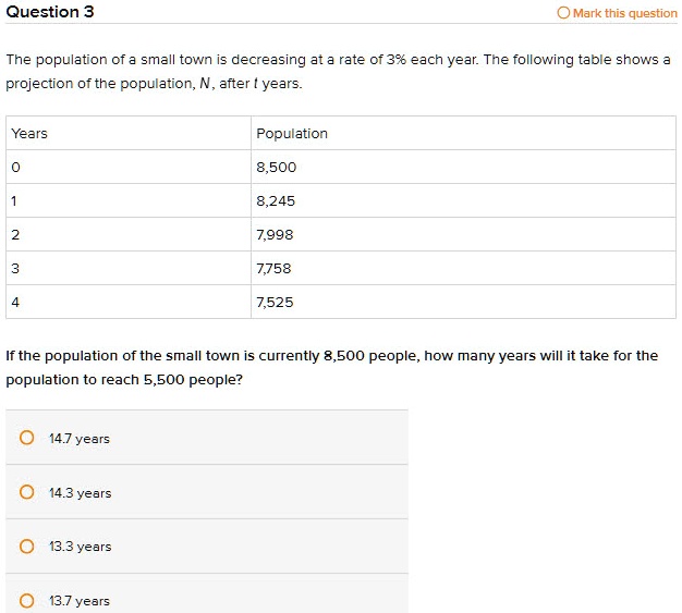 question 3 mark this question the population of a small town is ...