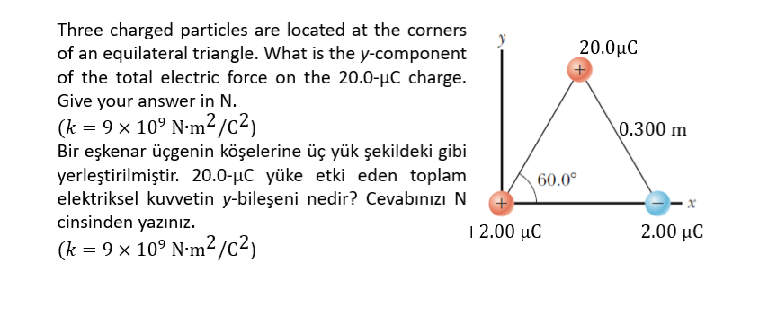 Solved Three Charged Particles Are Located At The Corners Of An Equilateral Triangle What Is