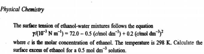 physical chemistry the surface tcnsion of ethanol water mixtures ...
