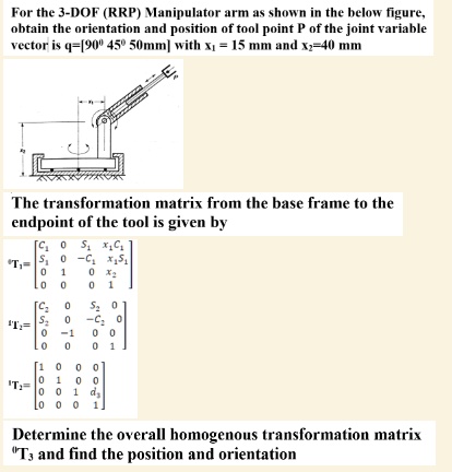 for the 3 dof rrp manipulator arm as shown in the below figure obtain ...
