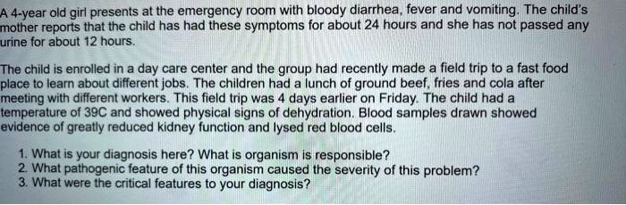 a 4 year old girl presents at the emergency room with bloody ...