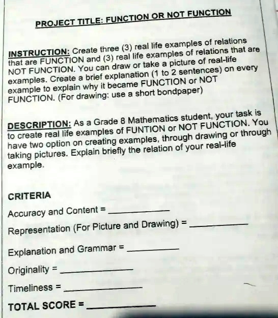 PROJECT TITLE: FUNCTION OR NOT FUNCTION INSTRUCTION: Create three (3 ...