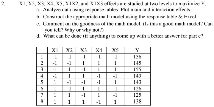 X1 Model Math Xlx2x3 x4xsxix2 and xix3 effects are studied at two levels...