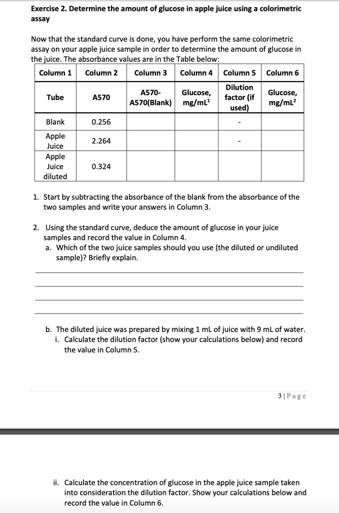 SOLVED: Exercise 2: Determine the amount of glucose in apple juice ...