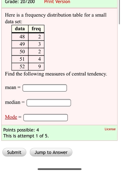 SOLVED: Grade: 2u/ ZUu Print Version Here is frequency distribution ...