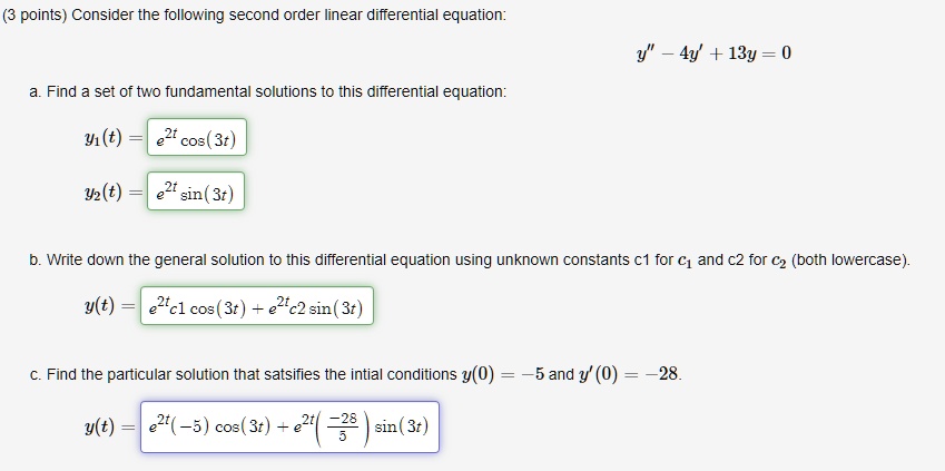 Solved Consider The Following Second Order Linear Differential